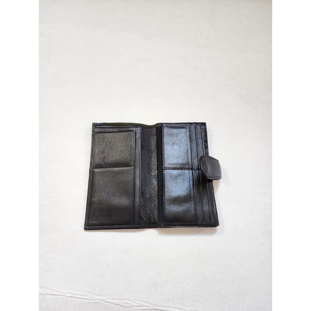 Vintage Colorblock Leather & Suede Long Bifold Wallet Black Green - Picture 4 of 9